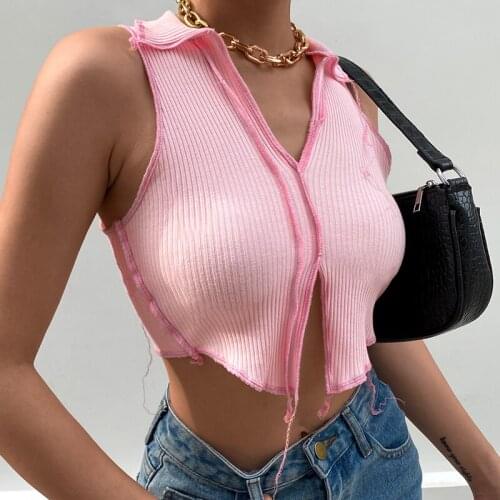 Knitted Crop Top Women V-neck Exposed Navel Vest Top Summer Fashion Streetwear Sexy Solid Color Bottoming Tank Top Knitwear