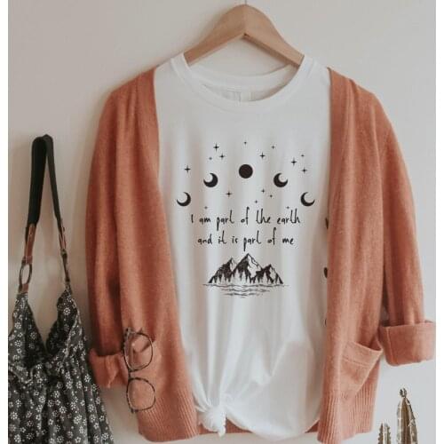 I Am Part Of The Earth T-shirt Aesthetic Moon And Stars Nature Lover Gift Tshirt Boho Women Graphic Hiking Outdoor Tops Tees