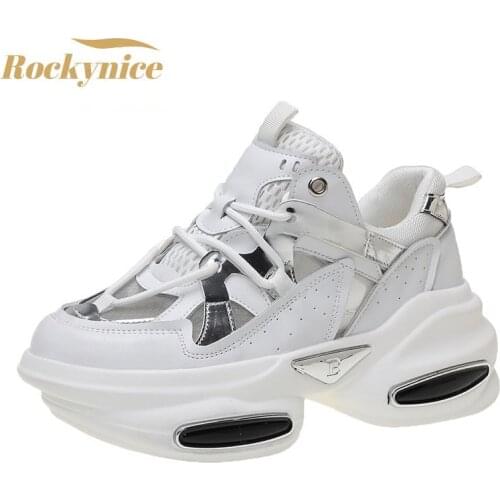 Women Chunky Sneakers 2021 Fashion Casual High Platform Shoes Wedes High Heel Thick Soled Black Sports Mesh Shoes Mujer Trainers