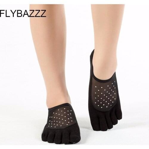 Women Anti Slip Black Sexy Mesh Yoga Socks Ladies Sports Pilates Socks Ballet Dance Socks jewel Sparkling Five Fingers Toe Socks