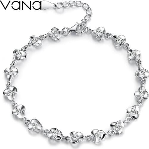 VANA Lucky Clover Bracelet for Women 925 Sterling Silver Bracelets Gift for Girlfriend Best Friends