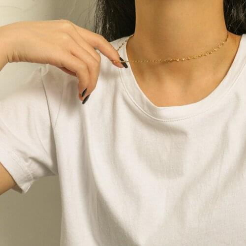 New Trendy Stainless Steel Stacking Necklace 18K Gold Plating Engrave Chain Choker Necklaces for women Jewelry