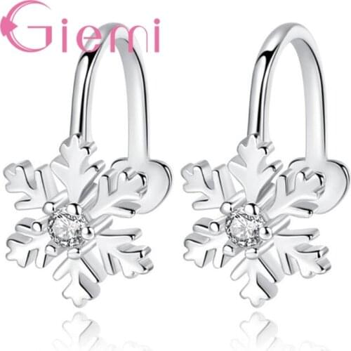 100% 925 Sterling Silver Simple Snow Flake Shape Adjustable Solid Fantasy Romantic Fashion Women Boutique Ear Clips