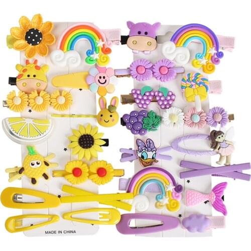 14Pcs Children Girls Hairpins Cute Fruit Rainbow Flower Kids Headwear Baby Hair Accessories Toddler Girl All Inclusive Hair Clip