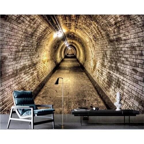 Beibehang 3d wall wallpaper Custom wall sticker industrial wind tunnel brick wall tunnel background wallpaper 3d on the wall
