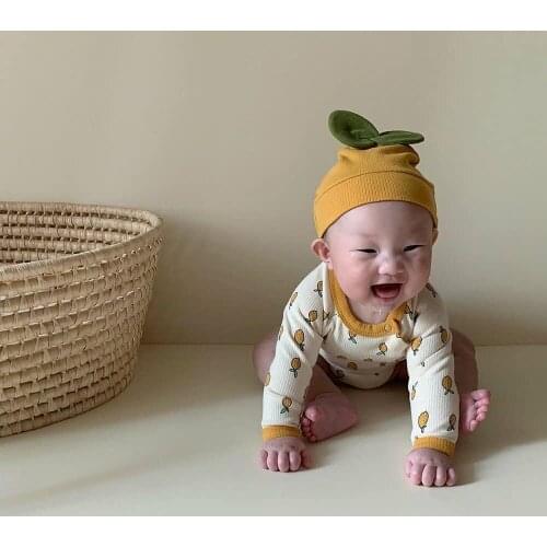 5438 Popular Baby Bodysuit Autumn New Pear Print Baby Girls Boys One Piece Clothes with Hat Cotton Baby Onesies Outfits