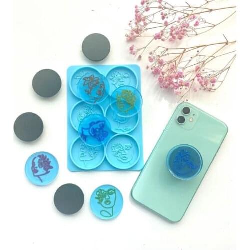 634D 6Round Female Heads Phone Holder Resin Mold Phone Grip Decorations Silicone Mold