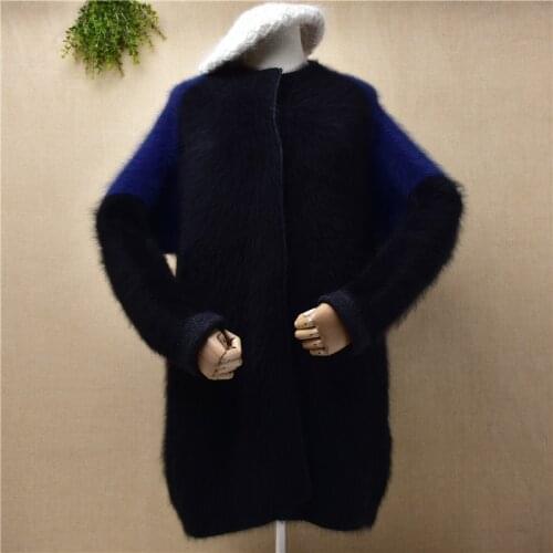900G heavy thick knitwear female women hairy plush mink cashmere colored loose sweater long cardigans angora fur jacket coat
