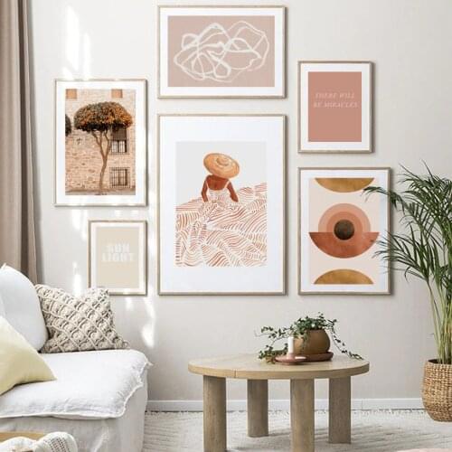 Abstract Line Lady Orange Tree Quotes Nordic Posters And Prints Gallery Wall Art Canvas Painting Wall Pictures For Living Room