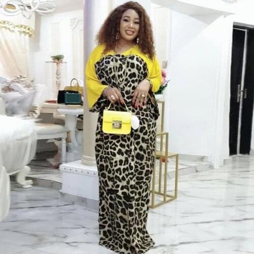 African Dresses For Women 2020 Fashion Leopard Big Summer Dress Chiffon Patchwork Wide Hands Maxi Long Casual Elastic Vestidos