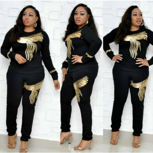 African Sets For Women 2021 Long Sleeve Beading Sequined African Elastic Bazin Baggy Pants Rock Style Dashiki Famous Suit Lady