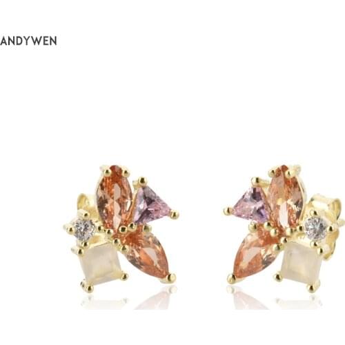 ANDYWEN 925 Sterling Silver 2021 Gold Champagne Flower Stud Earring Piercing Party Luxury Jewelry Gift Pendientes Rock Punk