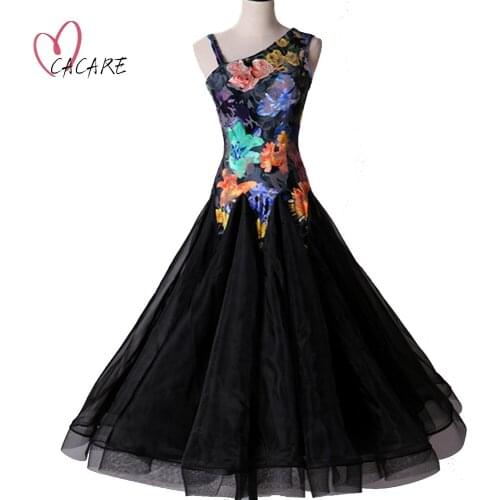 Velvet Standard Ballroom Dress Ballroom Dance Competition Dresses Flamenco Dress D0038 with Sheer Big Ruffled Hem