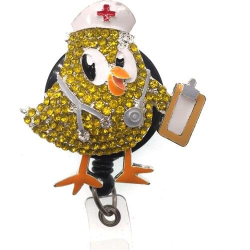 Bling rhinestone Cartoon animal Retractable Nurse ID Badge Reel Holder free shipping