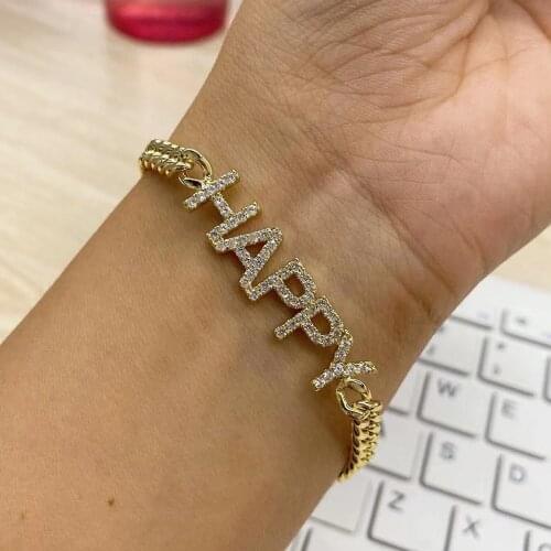 Custom Crystal Name Bracelet With Cuban Chain Personalized Name Bracelet Customized Zirconia Bangles Pave Letter Jewelry Women