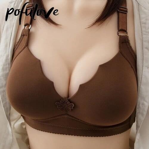 Women Plus Size Bra Floral Push Up Underwear Sexy Thin Wire Free Brassiere Seamless Bralette for Big Breast Lingerie Fashion