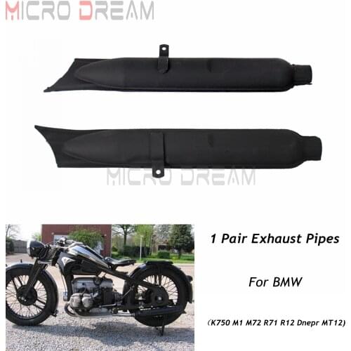 1 Pair Motorcycle Black Rear Fishtail Type Muffler Slip-On Exhaust Pipes Silencers for BMW KS750 K750 M1 M72 R71 R12 Dnepr MT12