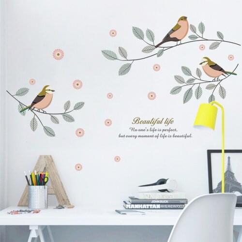Color Branch Bird Self-Adhesive Wall Stickers Personality Bedroom Cabinet Stickers Art Living Room Wallpaper Self-Adhesive