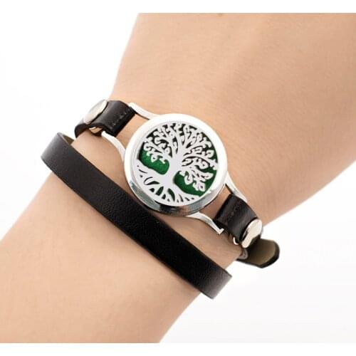 Diffuser Bracelet PU Leather Wrap Bracelet Women Jewelry 25mm Essential Oil Aromatherapy Perfume Locket Aroma Bangle Free Pads