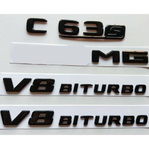For W205 C205 C63s V8 BITURBO All Gloss Black Emblems Badges