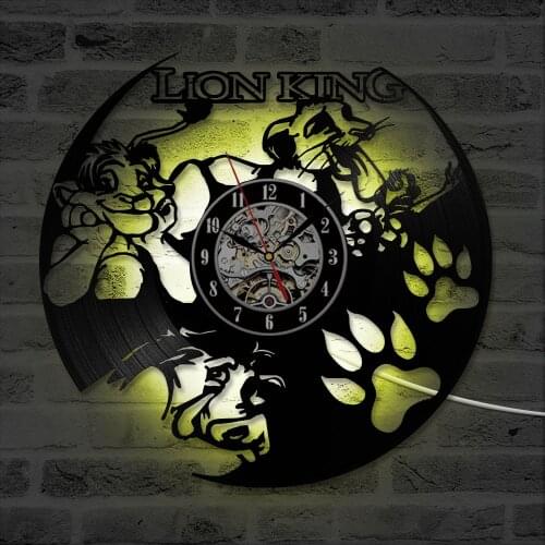 Home Decor CD Record LED Clock The Lion King Vinyl Record Wall Clock Classic Antique Style Handmade Hanging Wall Clock