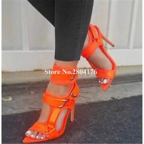 Brand Design Women Fashion Pointed Open Toe Suede Leather Stiletto Heel Sandals Ankle Wrap High Heel Sandals Dress Heels