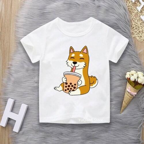 Boston Terrier/Dachshund/French Bulldog/German Shepherd/Husky/Schnauzer/Yorkshire/ Boxer Dog Drink Boba Kids Boys Girls T-Shirts