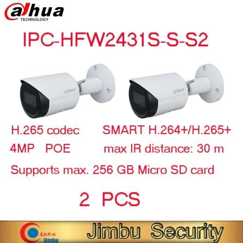 Dahua 2PCS*IPC-HFW2431S-S-S2 CCTV IP Bullet Camera 4MP Starlight cctv Security Camera outdoor camera kit video surveillance
