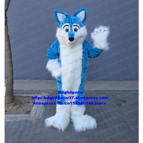 Blue White Long Fur Wolf Fox Husky Dog Mascot Costume Adult Cartoon Character Large-scale Activities Brand Image zx978