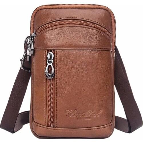 Leather Mini Cross Body Bag Mens Shoulder Messenger Bags Male Cell Phone Case Wallet Hip&Bum Belt Waist Pack Famous Brand