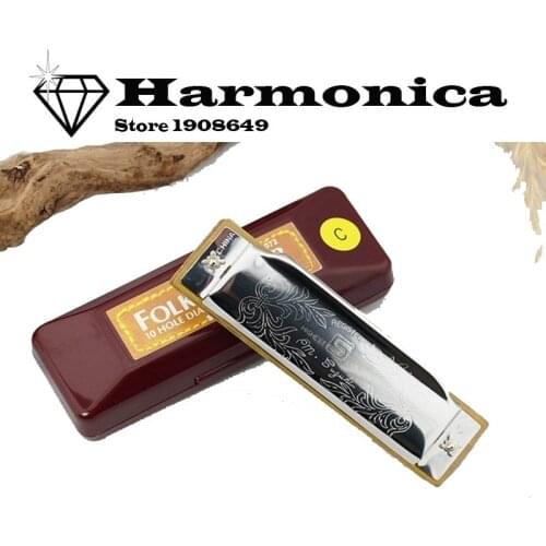 Hot Sale New Silver Suzuki 10 Holes Harmonica Folk Master Mouth Organ C Key Diatonic Blues With Nice box Instrumentos musicais