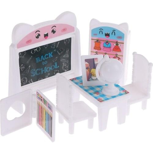 8Pcs/Set Dollhouse Study Desk Set Blackboard Table Chair Doll Furniture Model