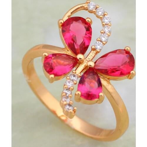 New Hot jewellery lab Hot pink zircon CZ rings for girls Yellow Gold Overlay hot pink Ring size 8 10 AR590