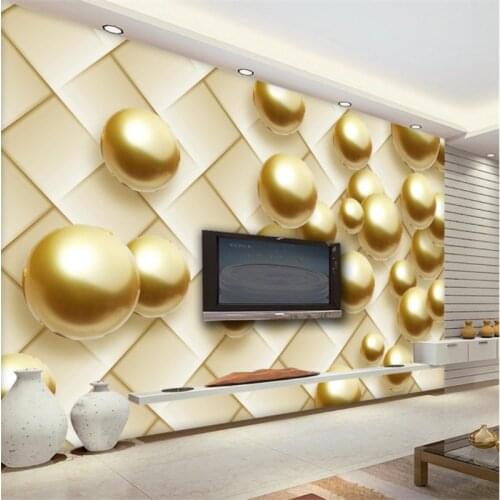 Beibehang Custom living room wallpaper mural decoration modern simple golden 3d pearl ball soft bag background wall