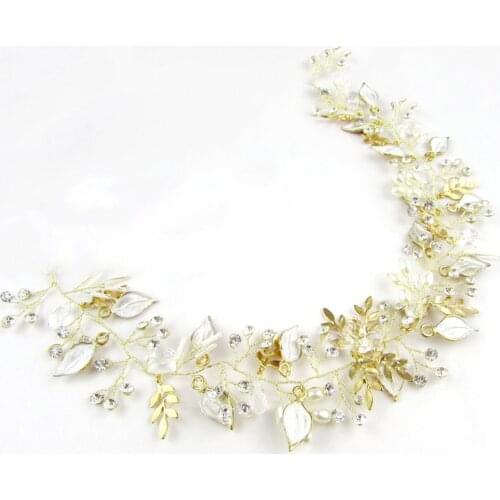 Gold Bridal Hair band Rhinestone Headband Vintage Leaf Headpieces Tiara Hair Jewelry Wedding Hair Accessories for Birde