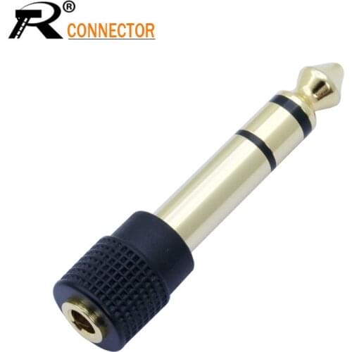R Connector 1pc Microphone speaker plug audio 6.35mm male plug to jack 3.5mm 3 pole gold plated female socket speaker adapter