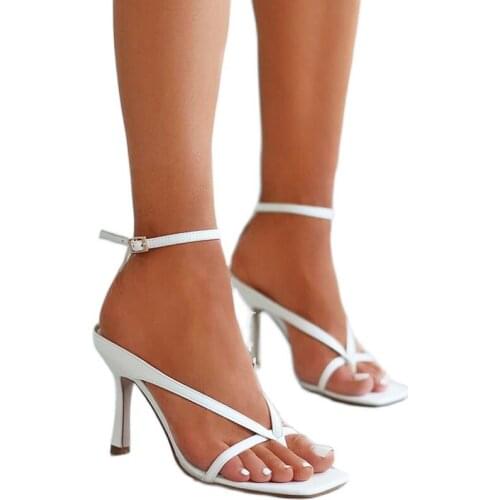 Classic Womens Heel Flip Flops Blue High Heels White Sandals Women Fashion Slippers Ladies Summer Shoes Lace Up Sandals