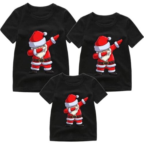 Santa Claus Print Family Clothing T-shirt Mom Dad and me Christmas Dabbing Short Sleeved T-shirt Fashion Party Matching Clothing