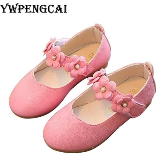 All Sizes 21-36 Girls Soft PU Leather Princess Shoes Three Flowers Solid Color Solid Colors Single Flat Shoes For Girl