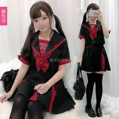 Girls Jk Uniform Set Japanese College Style Dark Half Skirt Gothic Shirt Navy Collar Sailor Suit Student Dress