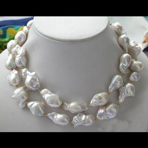 Unique Pearls jewellery Store 33'' Long 15mm Baroque White Keshi Reborn Pearl Necklace Charming Women Gift FN1052