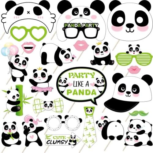 Party Cute Panda Jungle Animals Happy Birthday Party Wild ONE Photo Booth Props Photobooth Props Baby Shower Party Decorations