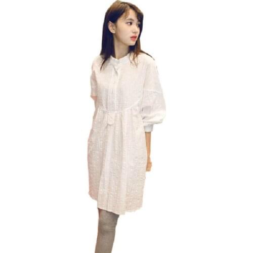 Spring Maternity Clothes Tops Pregnancy Summer Wear Fashion Loose White Shirt Half Sleeve Pregnant Shirt Dress Cotton Shirts
