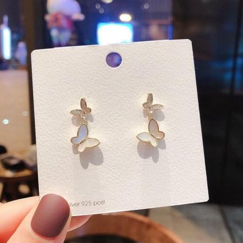925 Sterling Silver Shiny Cubic Zircon Shell Butterfly Drop Earrings for Women Party Fashion Jewelry Gifts Wholesale S-E1189