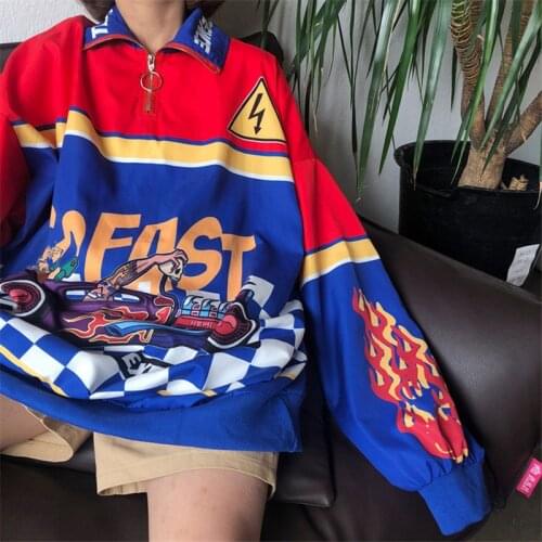 Women Sweatshirt 2020 New Ins Harajuku Style Flame Printing Loose Female Sweatshirt Casual Oversize Hoodies Hip-hop Fashion Tops