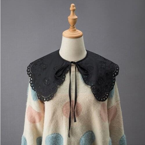 Women Elegant Organza Embroidery False Collar Shoulder Wrap Hollow Lace Black Shawl Necklace Detachable Lace-Up Poncho