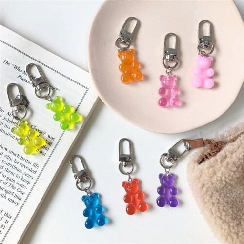 1Pcs Candy Color Gummy Bear Keychain Toy For Baby Girls Cute Resin Bear Charms Keyring Fashion llavero Jewelry gifts for women
