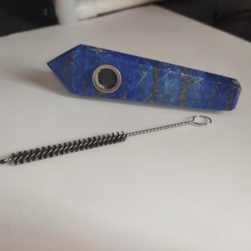 1pcs Natural Lapis Lazuli Crystal Smoking Tube Hexagonal Prism Crystal Tube Smoking Tube Energy Enhancement Meditation +1 brush