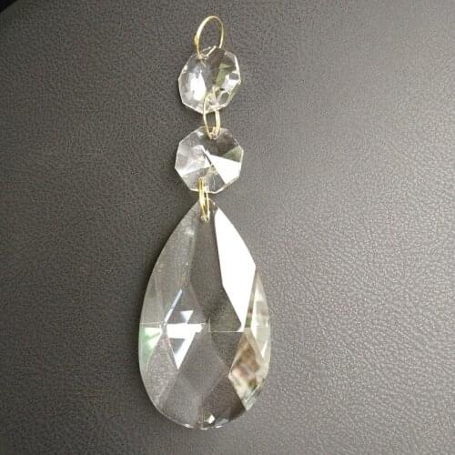 10 pieces/lot, 76*42mm Almond shaped Crystal+2xoctagonal+3 gold ring connector Glass Wedding Decoration Crystal Pendant