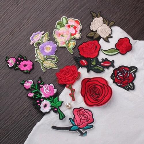 11Pcs Top Patches Iron-on Sew-on Red Rose Flower Embroidery Patch Motif Applique Children Women DIY Clothes Sticker Wedding